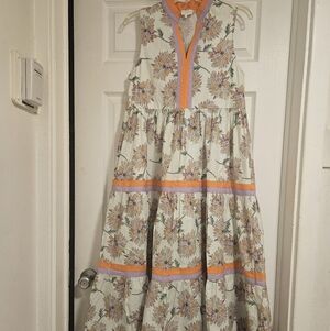 Entro Floral Maxi Dress with Orange and Purple Accents